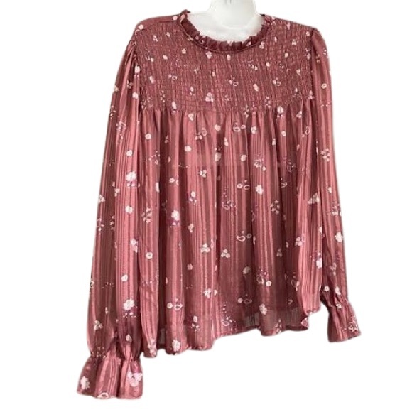 Shirred Sheer Floral Blouse 3rd + Malt - Picture 10 of 15